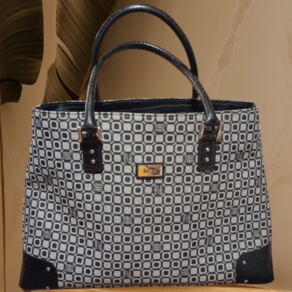 Liz & Co. Black and Gray Geometric Laptop Tote Bag Weekender